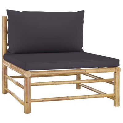 vidaXL 6 Piece Garden Lounge Set with Dark Grey Cushions Bamboo