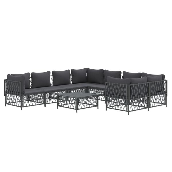 vidaXL 9 Piece Garden Lounge Set with Cushions Anthracite Steel