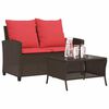 vidaXL Garden Sofa 2-Seater with Cushions&Table Brown Poly Rattan