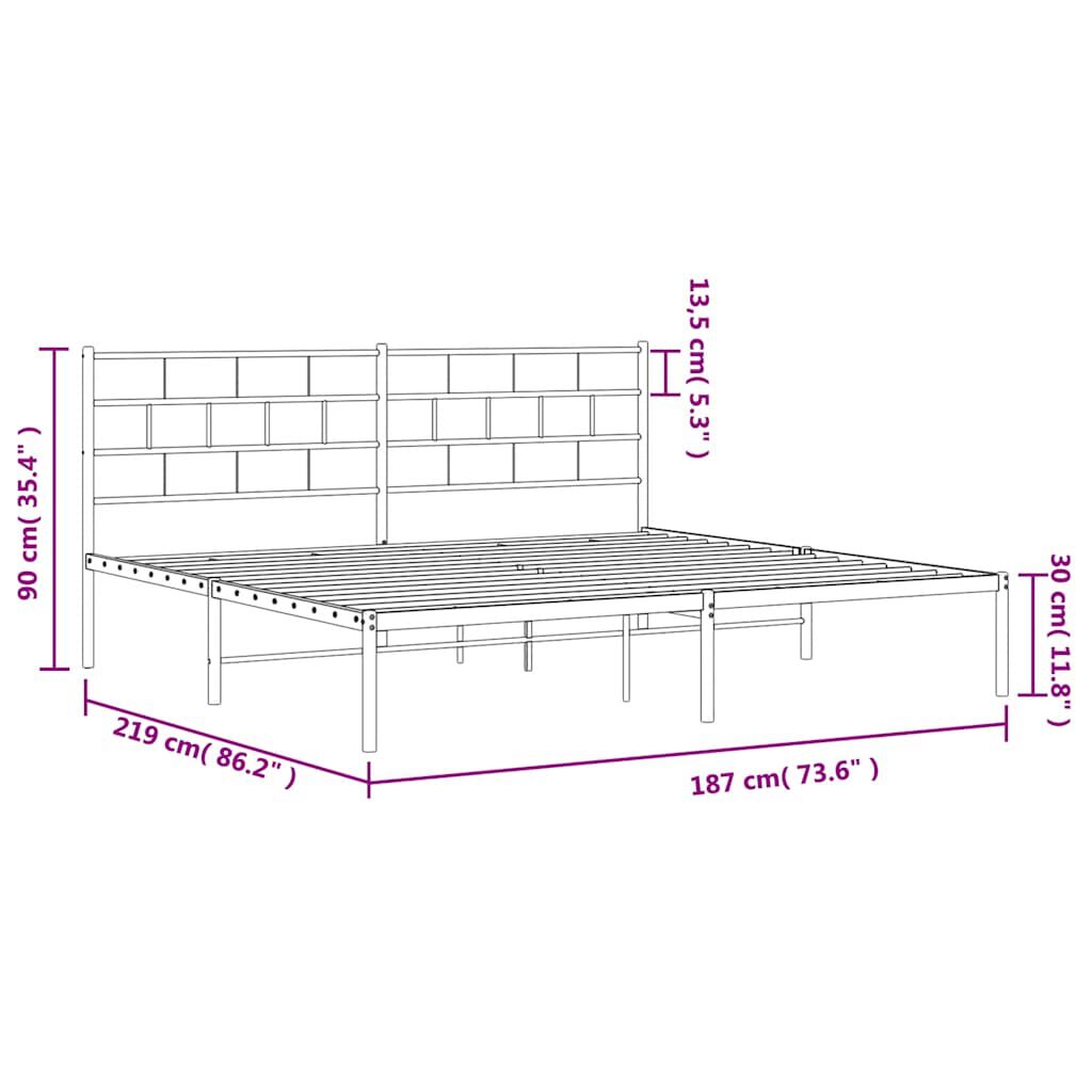 vidaXL Metal Bed Frame without Mattress with Headboard White 183x213cm