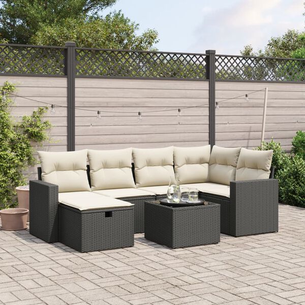 vidaXL 7 Piece Garden Sofa Set with Cushions Black Poly Rattan