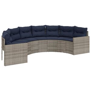 vidaXL Garden Sofa with Cushions Half-Round Grey Poly Rattan