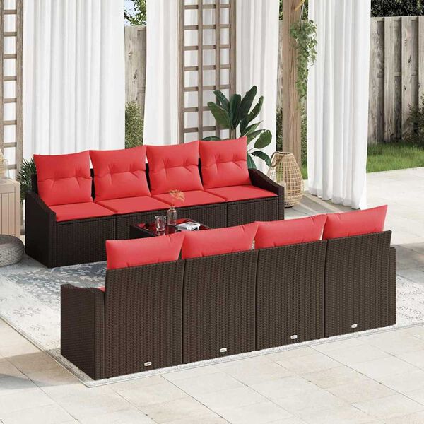 vidaXL Garden Sofa Set with Cushion 9 pcs Brown, Red 55 x 55 x 37 cm