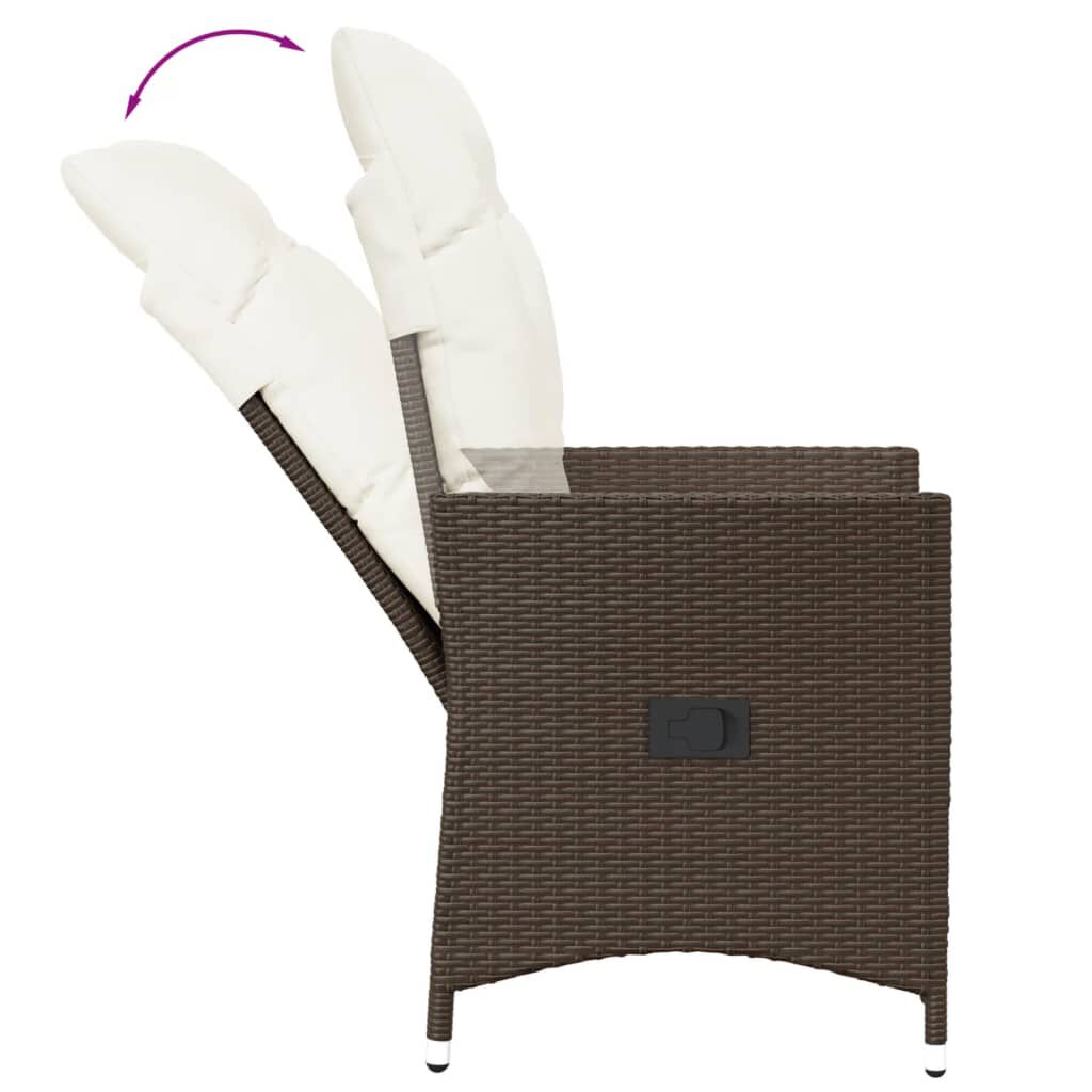 vidaXL Reclining Garden Chair with Cushions Brown Poly Rattan