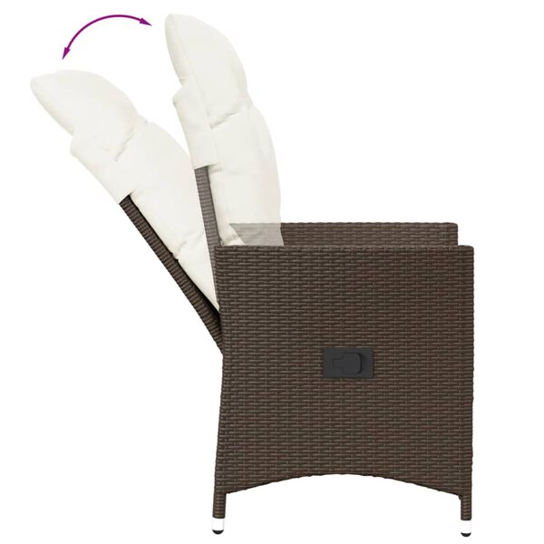 vidaXL Reclining Garden Chair with Cushions Brown Poly Rattan