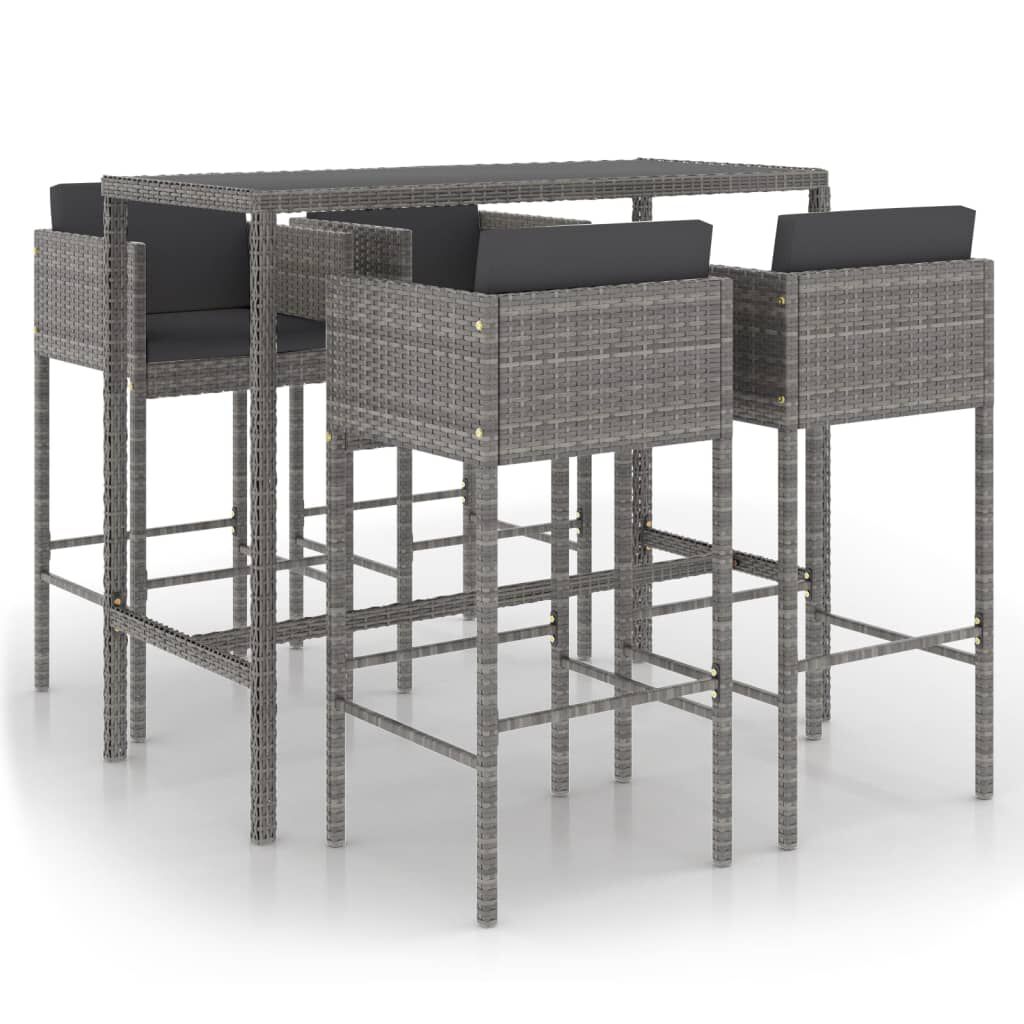 vidaXL 5 Piece Garden Bar Set with Cushions Poly Rattan Grey