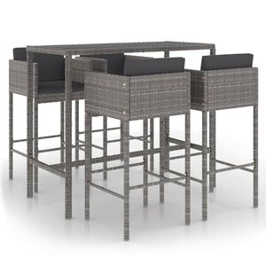 vidaXL 5 Piece Garden Bar Set with Cushions Poly Rattan Grey