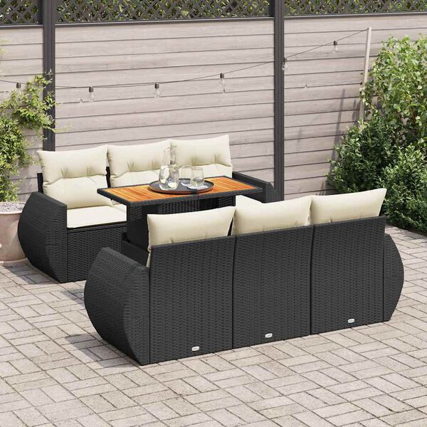 vidaXL 7 Piece Garden Sofa Set with Cushions Black Poly Rattan