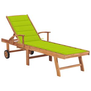 vidaXL Sun Lounger with Bright Green Cushion Solid Teak Wood