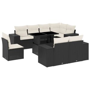 vidaXL 9 Piece Garden Sofa Set with Cushions Black Poly Rattan