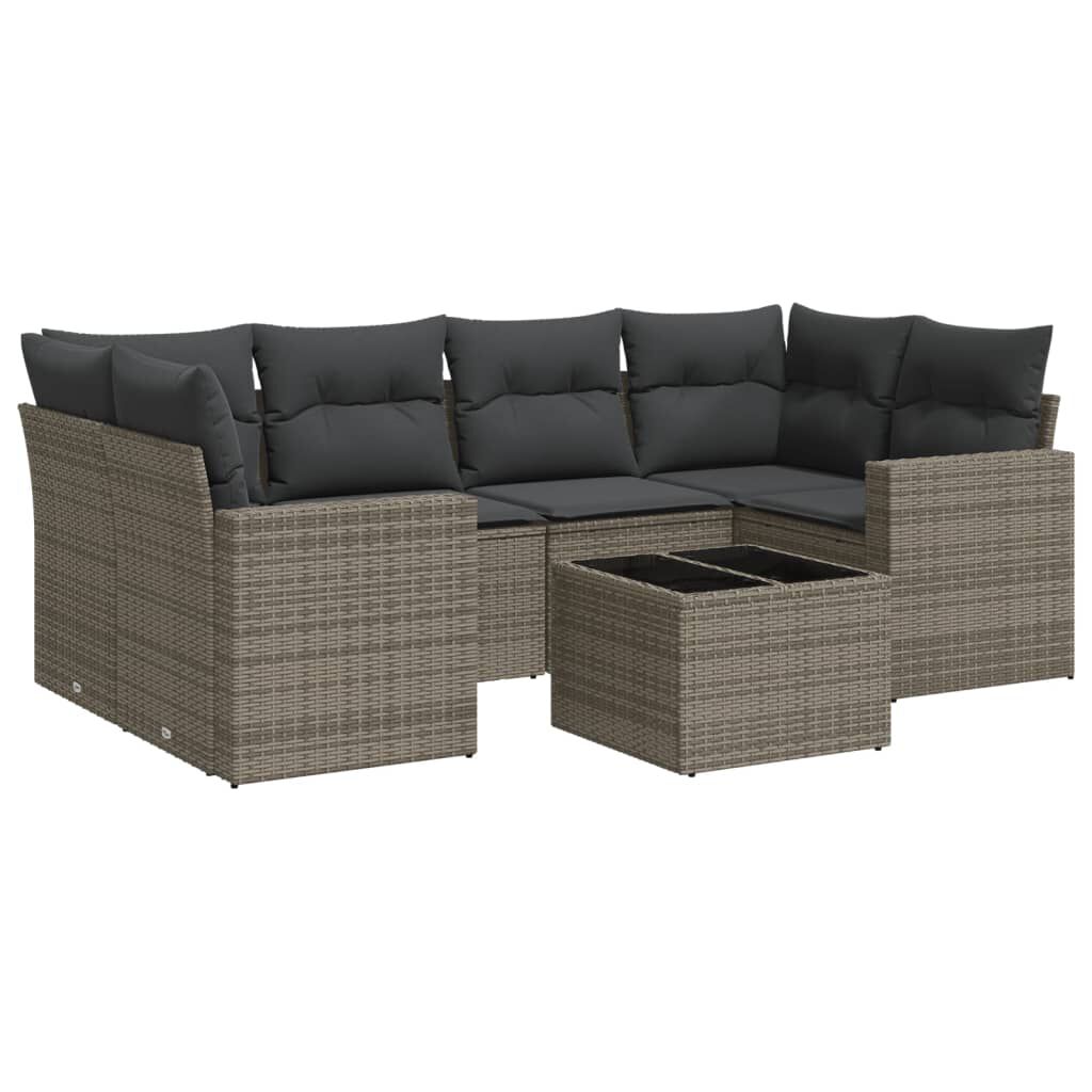 vidaXL 7 Piece Garden Sofa Set with Cushions Grey Poly Rattan