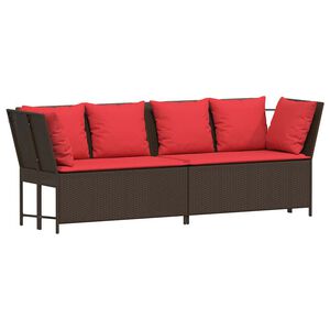 vidaXL Garden Sofa with Cushions Brown Poly Rattan