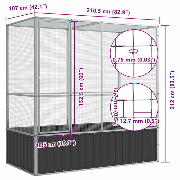 vidaXL Aviary Silver 210.5x107x212 cm Steel