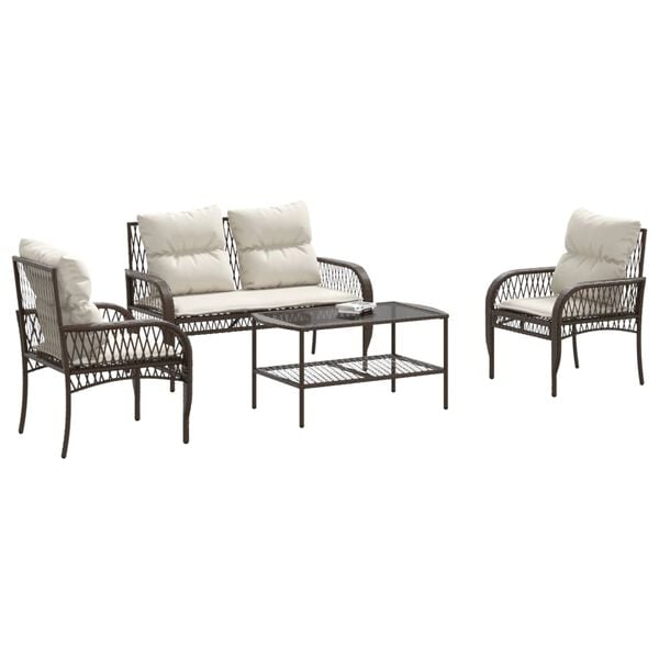 vidaXL 4 Piece Garden Sofa Set with Cushions Brown Poly Rattan