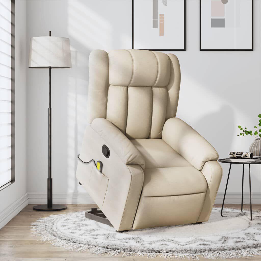 vidaXL Stand up Massage Recliner Chair Cream Fabric