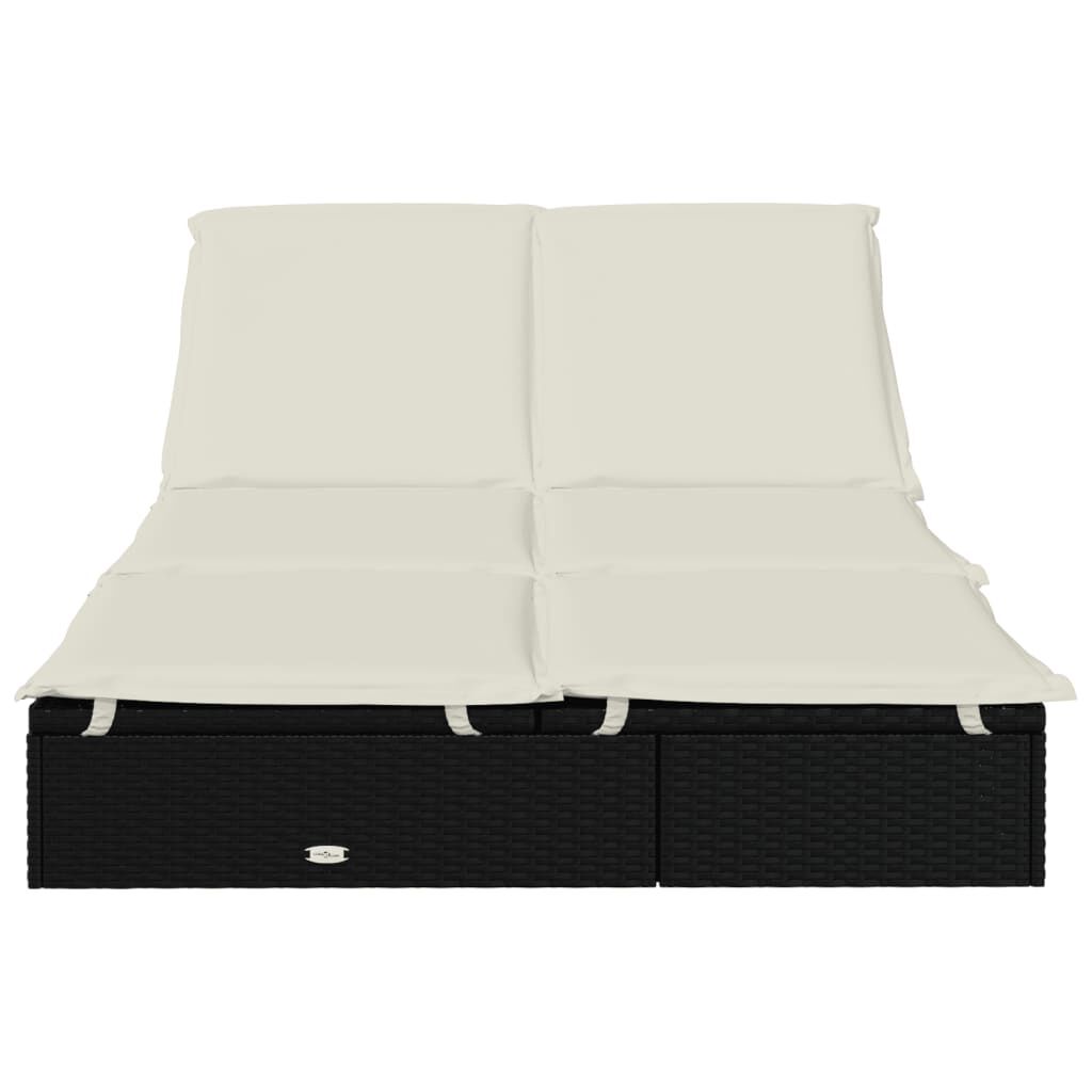 vidaXL 2-Person Sunbed with Cushions Black Poly Rattan