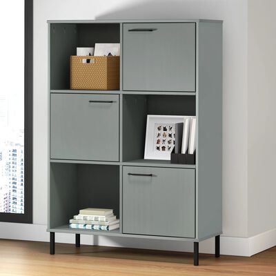 vidaXL Bookcase with Metal Legs Grey 90x35x128.5 cm Solid Wood OSLO