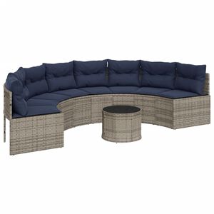 vidaXL Garden Sofa with Table and Cushions Half-Round Grey Poly Rattan