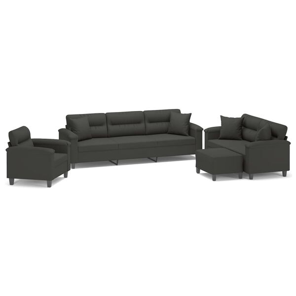 vidaXL 4 Piece Sofa Set with Pillows Dark Grey Microfibre Fabric