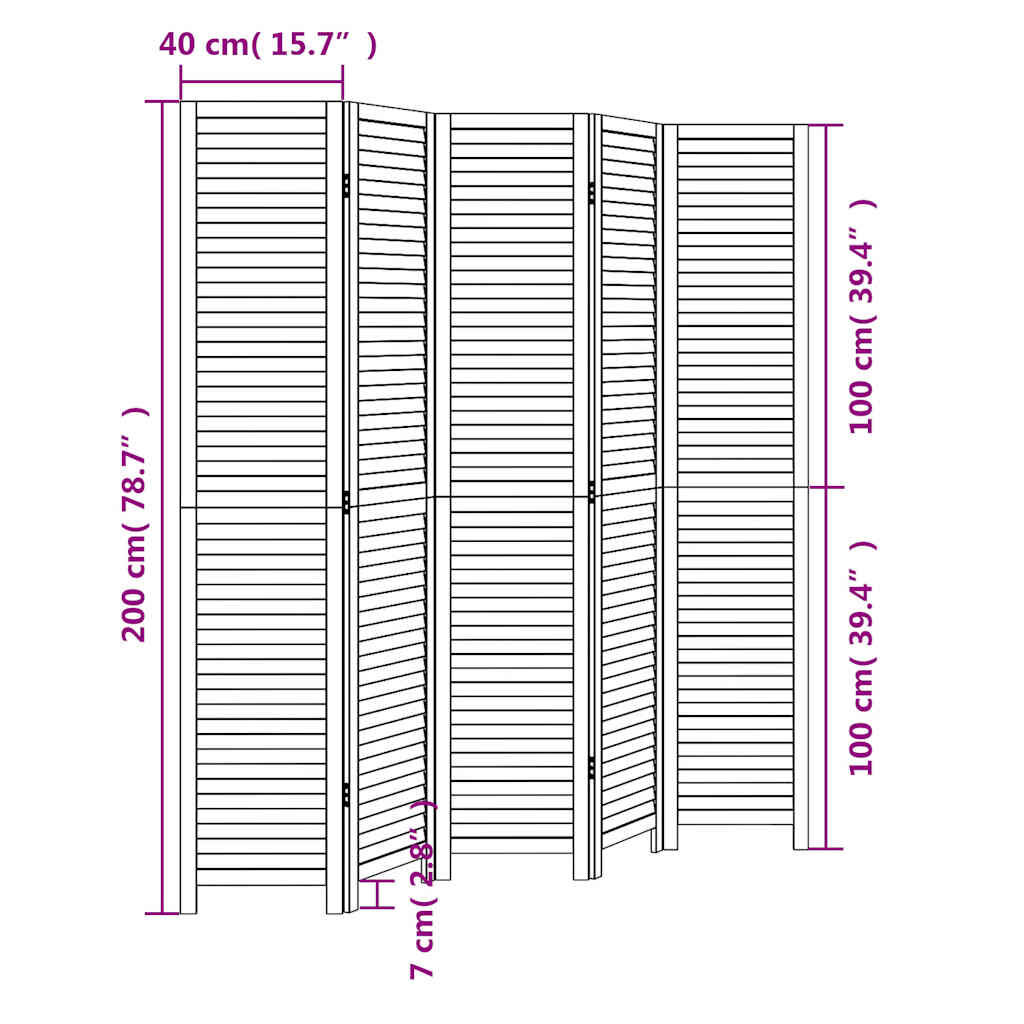 vidaXL Room Divider 5 Panels White Solid Wood Paulownia