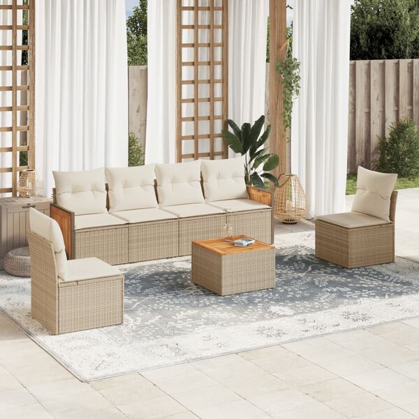 vidaXL 7 Piece Garden Sofa Set with Cushions Beige Poly Rattan