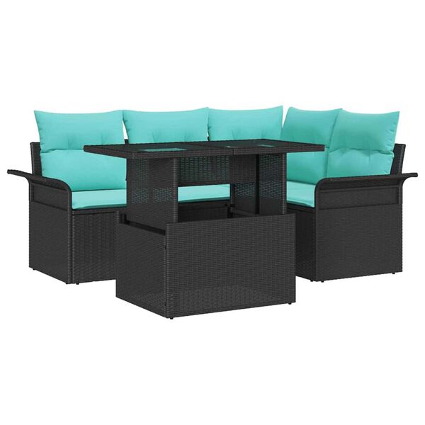 vidaXL Garden Sofa Set with Cushion 5 pcs Black Poly rattan