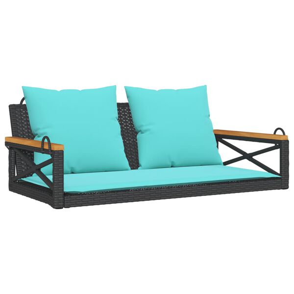 vidaXL Swing Bench with Cushions Black 109x62x40 cm Poly Rattan