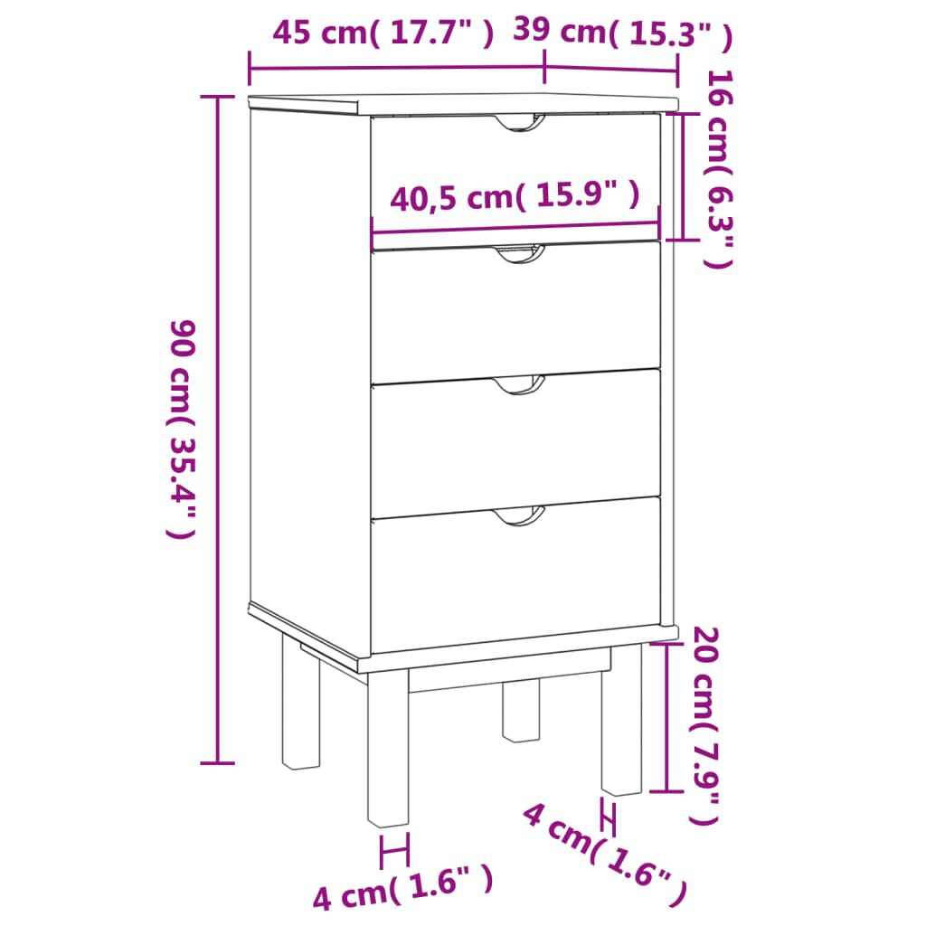 vidaXL Drawer Cabinet OTTA Brown&Grey 45x39x90cm Solid Wood Pine