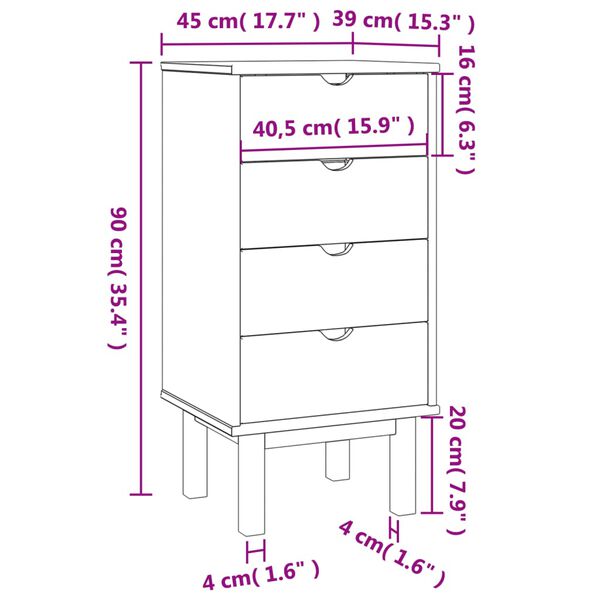 vidaXL Drawer Cabinet OTTA Brown&Grey 45x39x90cm Solid Wood Pine