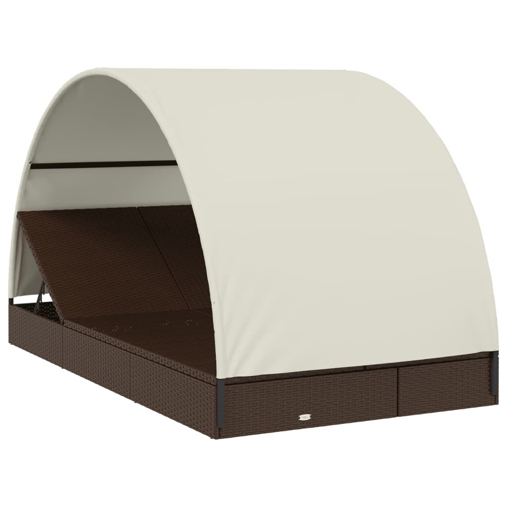 vidaXL 2-Person Sunbed with Round Roof Brown 211x112x140 cm Poly Rattan