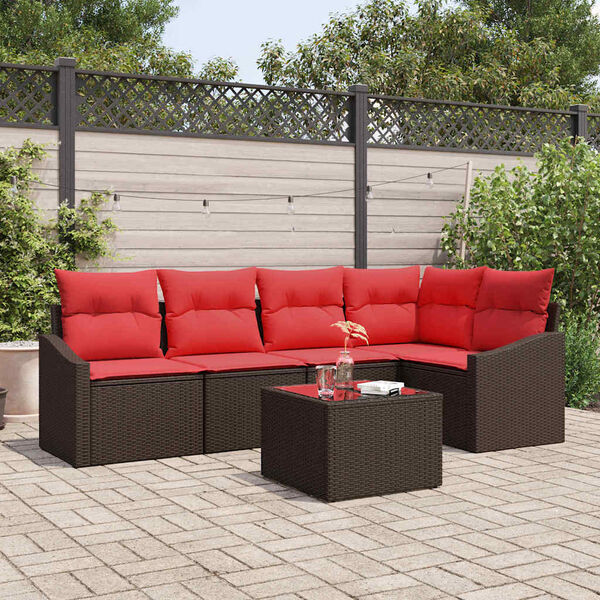 vidaXL Sofa Set with Cushion 6 pcs Brown Poly Rattan