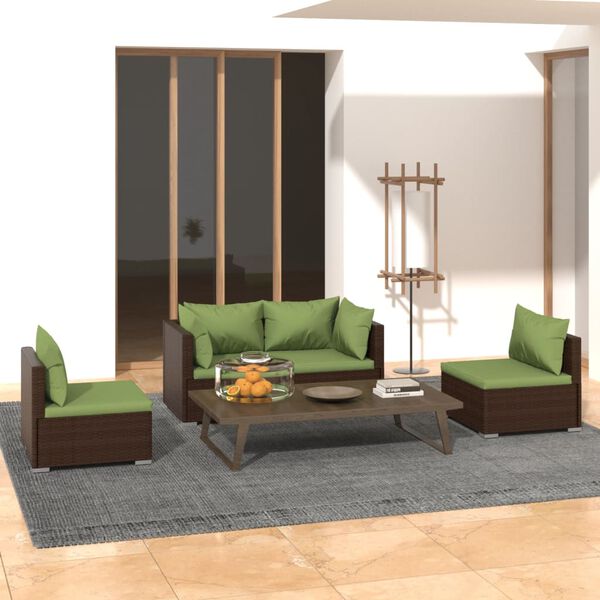 vidaXL 4 Piece Garden Lounge Set with Cushions Poly Rattan Brown