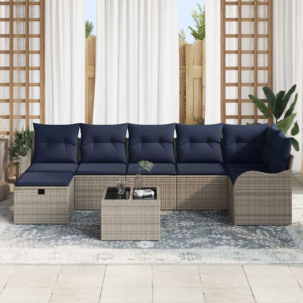 vidaXL 8 Piece Garden Sofa Set with Cushions Grey Poly Rattan