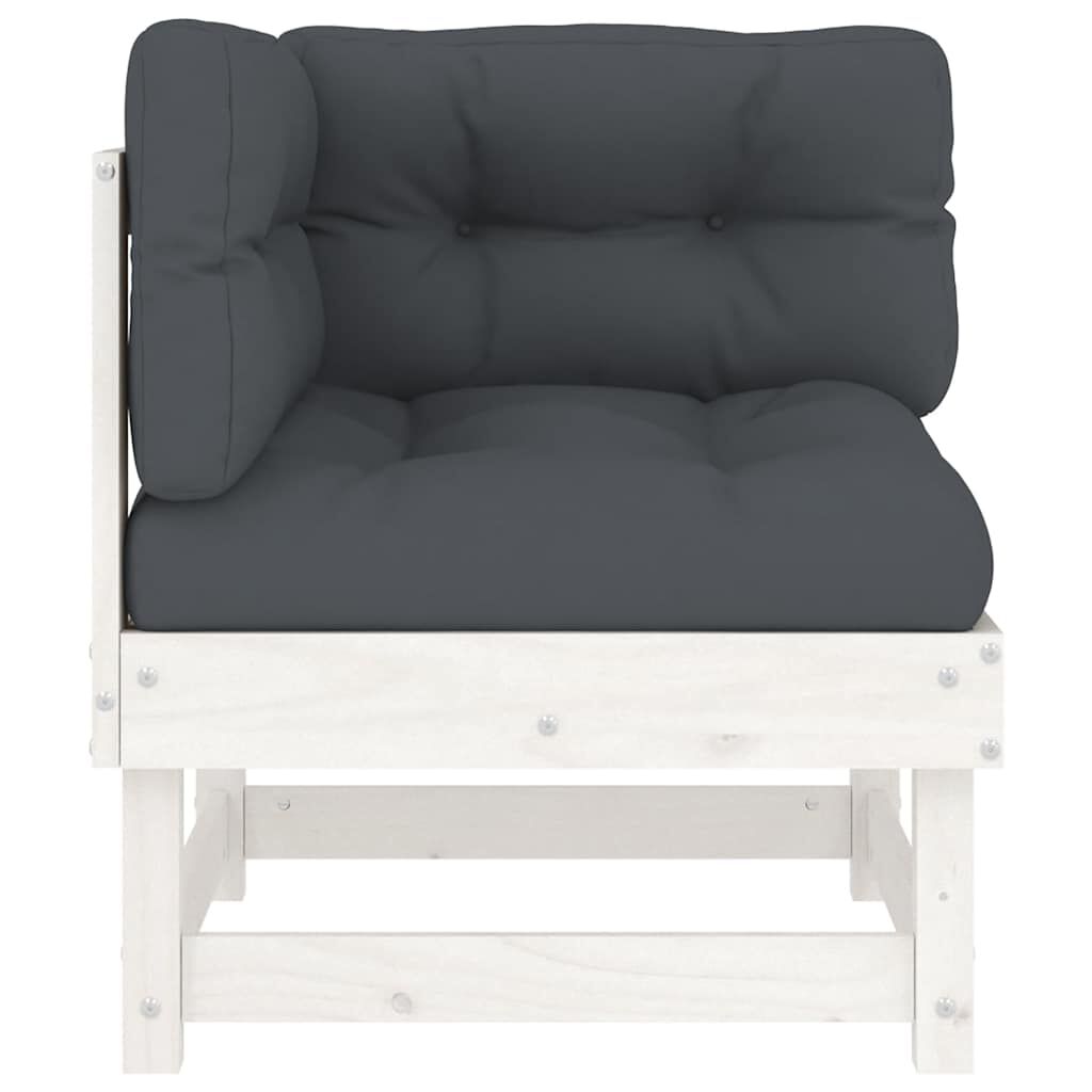 vidaXL Corner Sofa with Cushions White Solid Wood Pine
