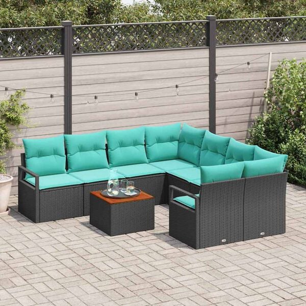 vidaXL Garden Sofa Set 9 pcs Black and turquoise