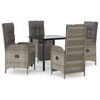 vidaXL 5 Piece Garden Dining Set with Cushions Black&Grey Poly Rattan