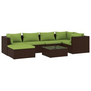 vidaXL 7 Piece Garden Lounge Set with Cushions Poly Rattan Brown