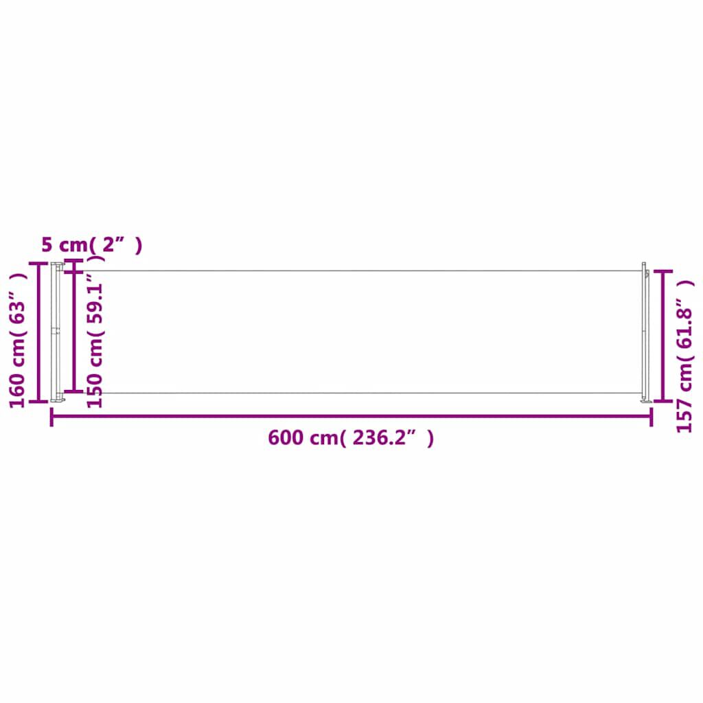 vidaXL Patio Retractable Side Awning 600x160 cm Black