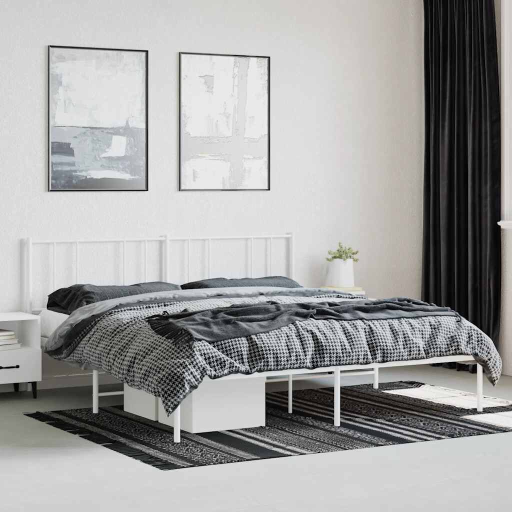 vidaXL Metal Bed Frame without Mattress with Headboard White 193x203cm