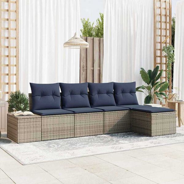 vidaXL Garden Sofa Set 5 pcs Grey Poly rattan