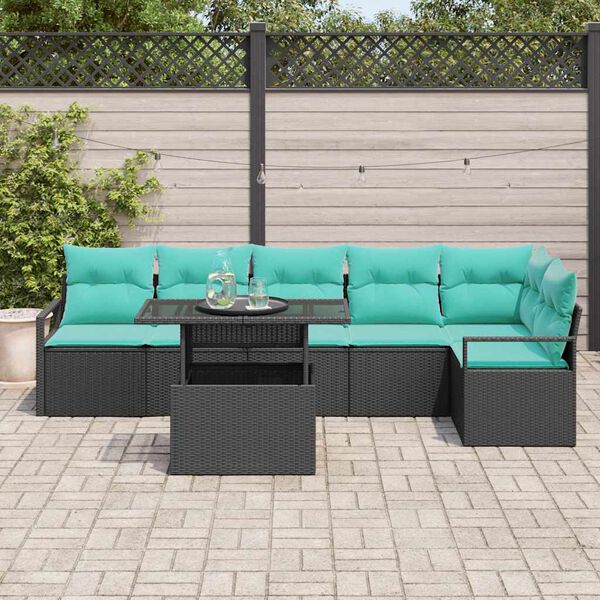 vidaXL Garden Sofa Set with Storage 7 pcs Black Poly rattan