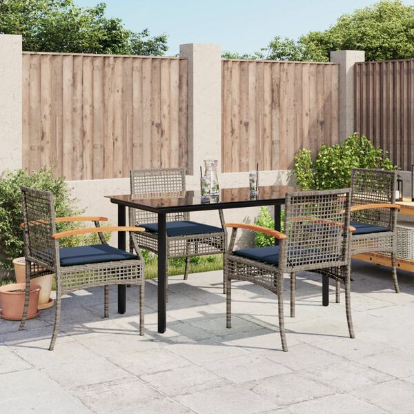vidaXL 5 Piece Garden Dining Set with Cushions Grey Poly Rattan