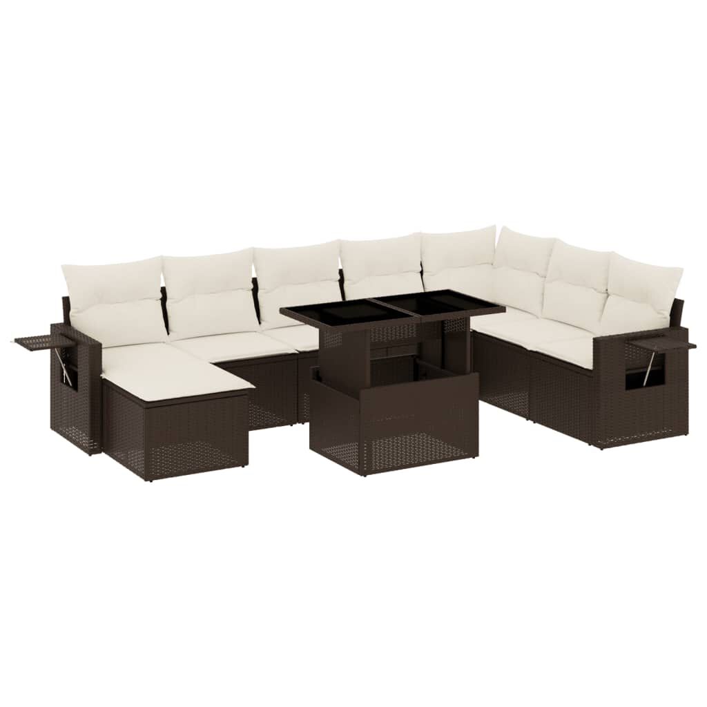 vidaXL 9 Piece Garden Sofa Set with Cushions Brown Poly Rattan
