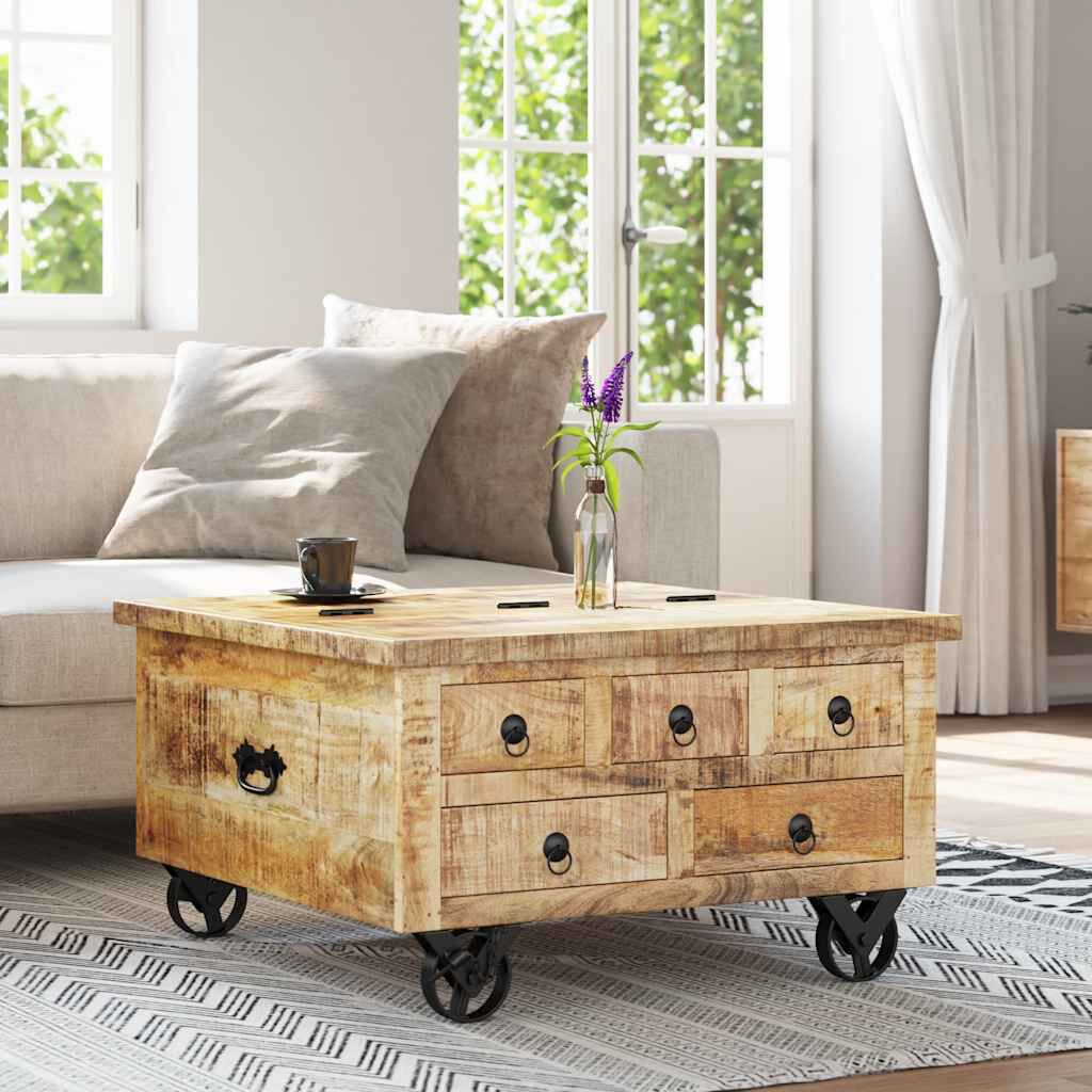 vidaXL Coffee Table Rough Mango Wood 70x70x40 cm