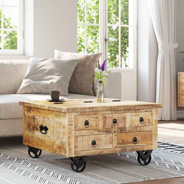 vidaXL Coffee Table Rough Mango Wood 70x70x40 cm