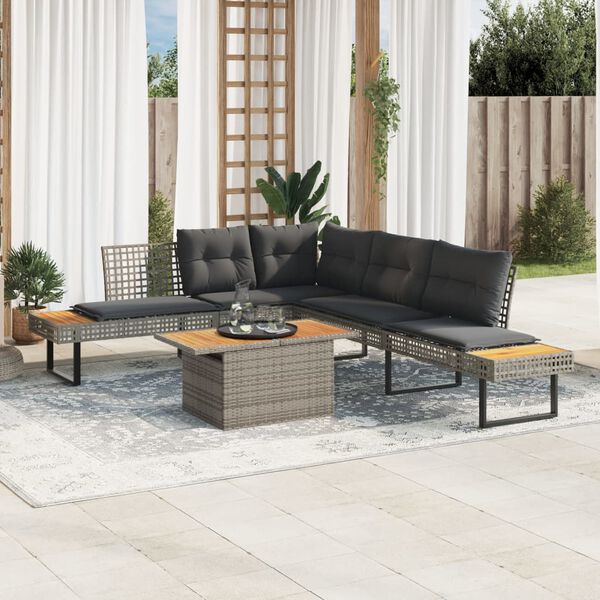 vidaXL 2 Piece Garden Sofa Set with Cushions Grey Poly Rattan and Acacia