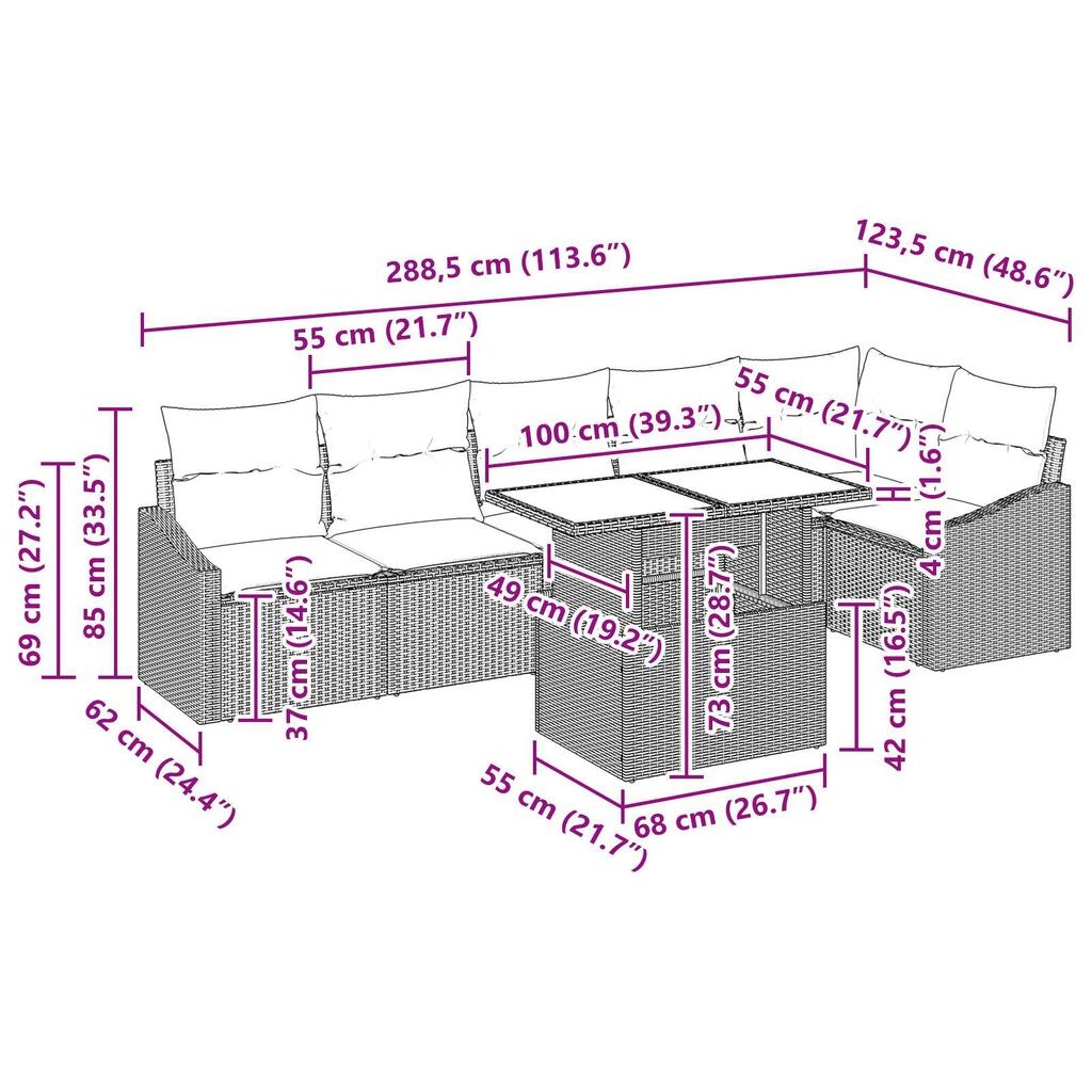 vidaXL 7 Piece Garden Sofa Set with Cushions Brown Poly Rattan