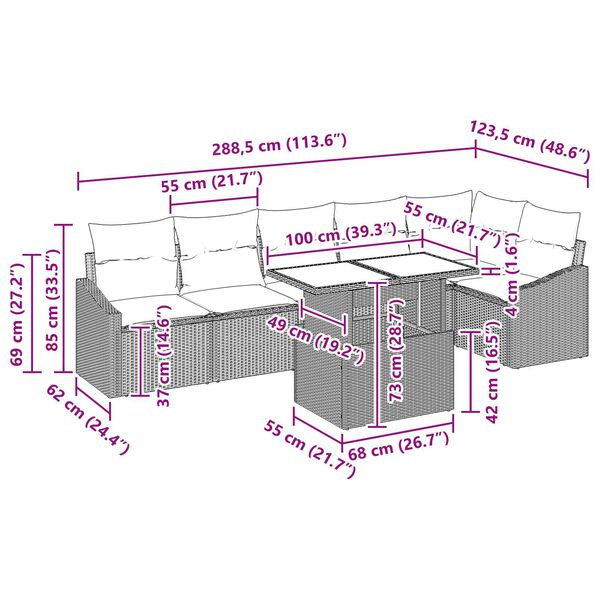 vidaXL 7 Piece Garden Sofa Set with Cushions Brown Poly Rattan