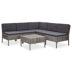 vidaXL 6 Piece Garden Lounge Set with Cushions Poly Rattan Grey