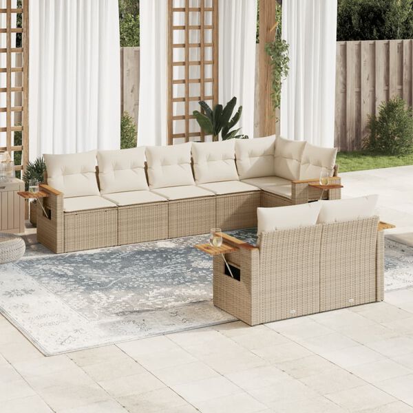 vidaXL 8 Piece Garden Sofa Set with Cushions Beige Poly Rattan